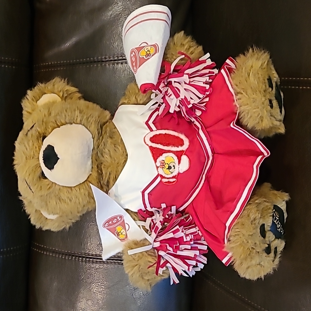 Build-a-Bear Bearemy in red white cheerleading uniform